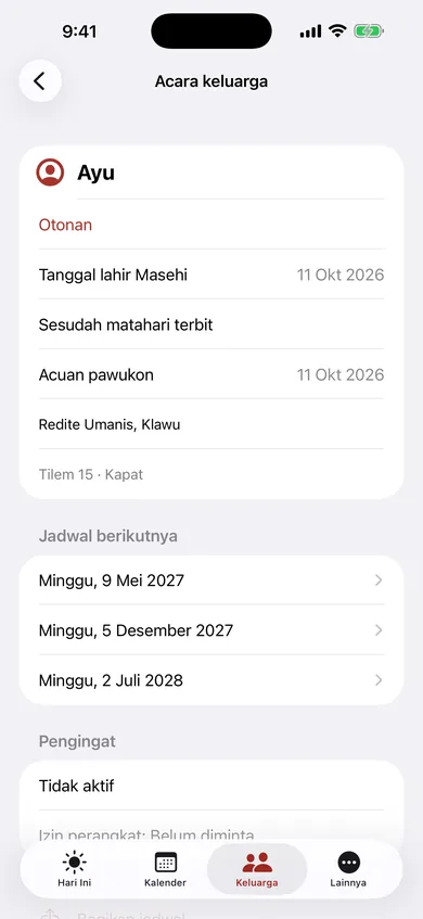 Detail otonan contoh bernama Ayu dengan jadwal otonan berikutnya