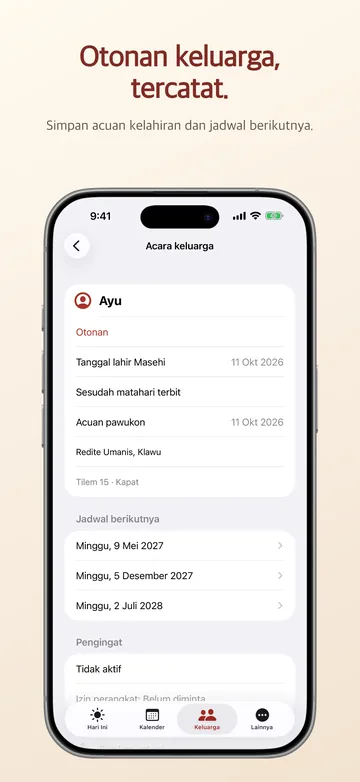Screenshot App Store: Otonan keluarga, tercatat
